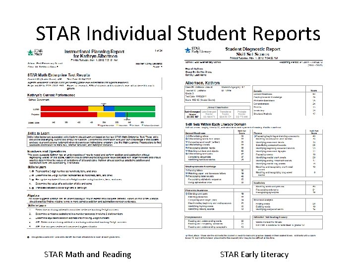 STAR Individual Student Reports STAR Math and Reading STAR Early Literacy 