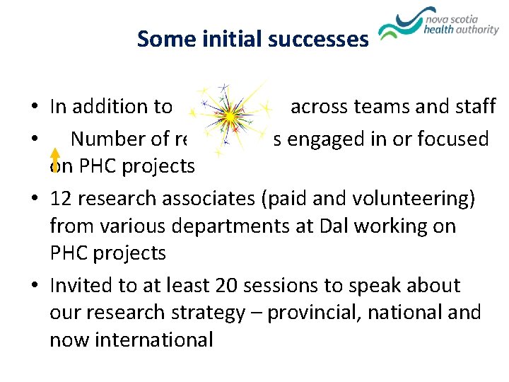 Some initial successes • In addition to across teams and staff • Number of