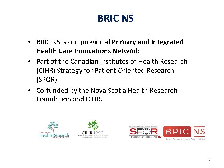 BRIC NS • BRIC NS is our provincial Primary and Integrated Health Care Innovations