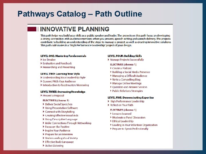 Pathways Catalog – Path Outline 