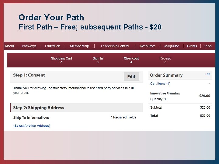 Order Your Path First Path – Free; subsequent Paths - $20 