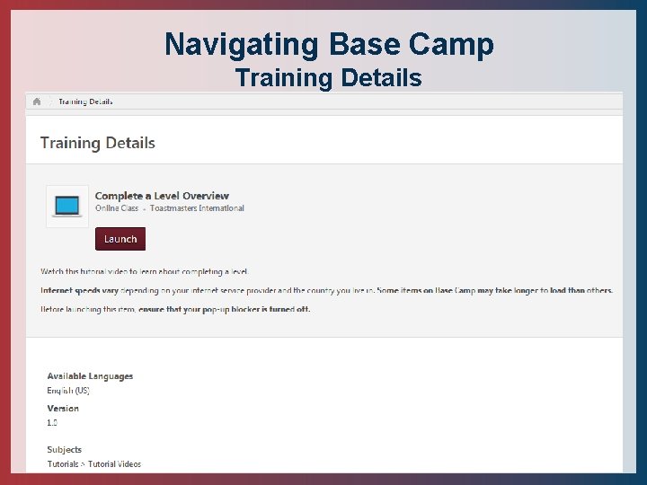 Navigating Base Camp Training Details 