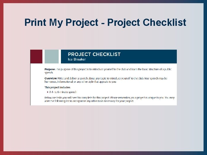 Print My Project - Project Checklist 