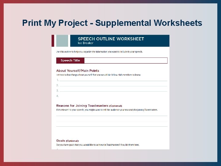 Print My Project - Supplemental Worksheets 