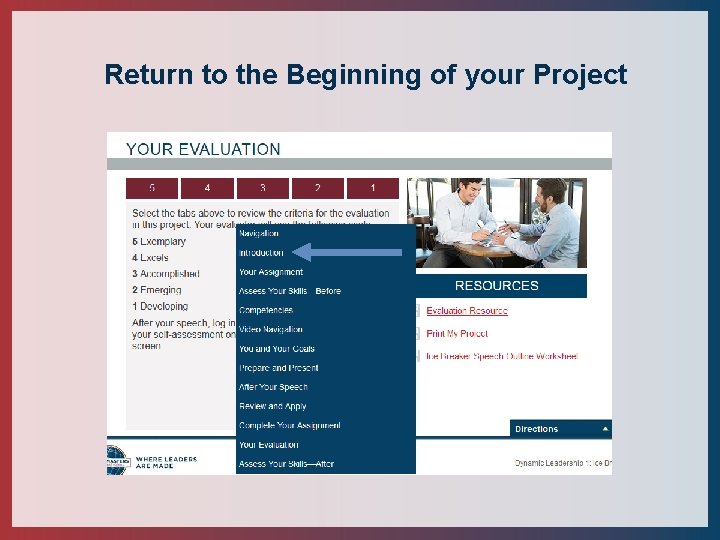 Return to the Beginning of your Project 