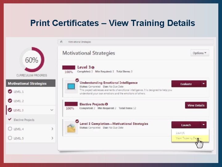 Print Certificates – View Training Details 