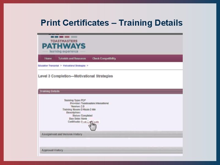 Print Certificates – Training Details 