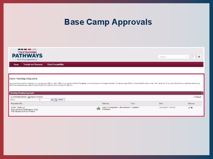 Base Camp Approvals 