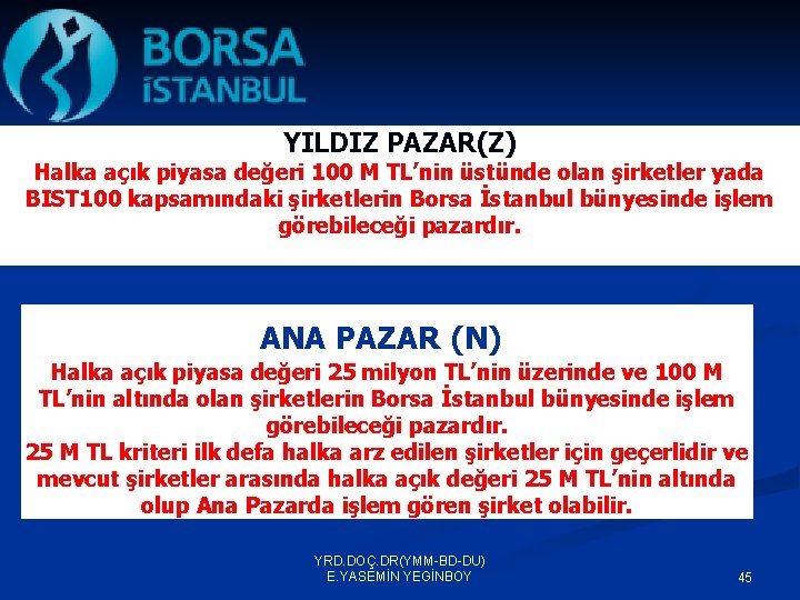 YILDIZ PAZAR(Z) Halka açık piyasa değeri 100 M TL’nin üstünde olan şirketler yada BIST