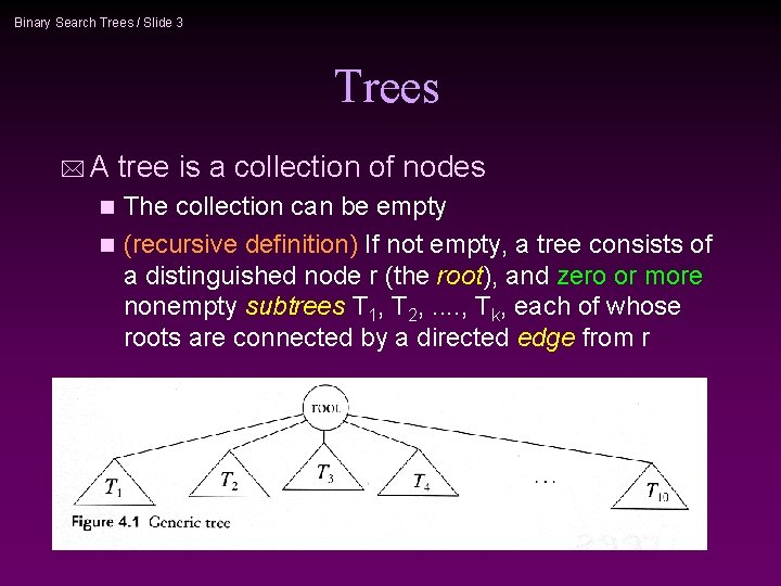 Binary Search Trees / Slide 3 Trees * A tree is a collection of