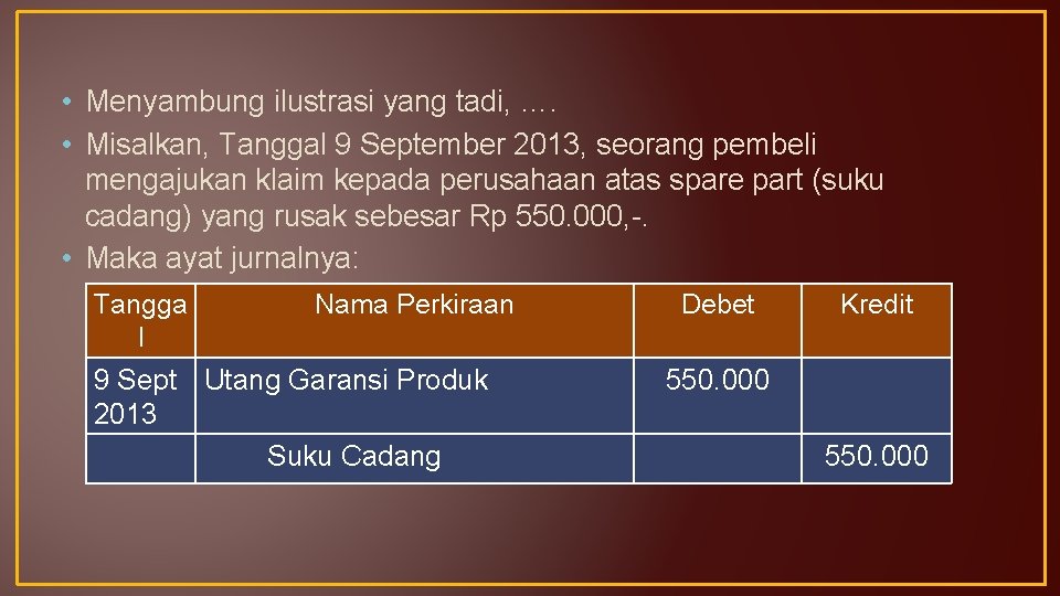  • Menyambung ilustrasi yang tadi, …. • Misalkan, Tanggal 9 September 2013, seorang