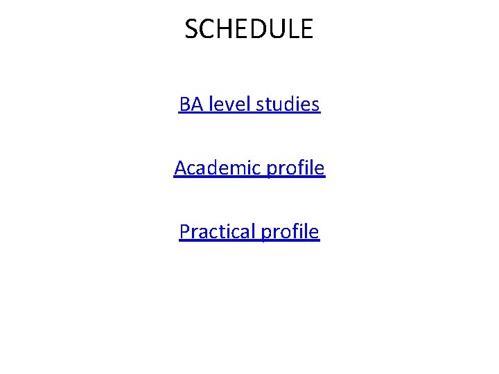 SCHEDULE BA level studies Academic profile Practical profile 