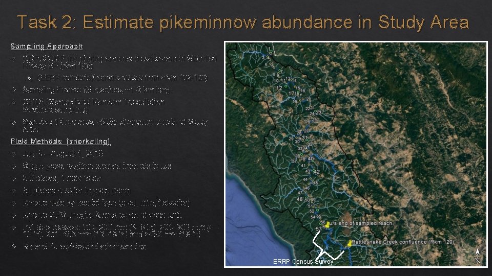 Task 2: Estimate pikeminnow abundance in Study Area Sampling Approach CDFW CMP monitoring reaches