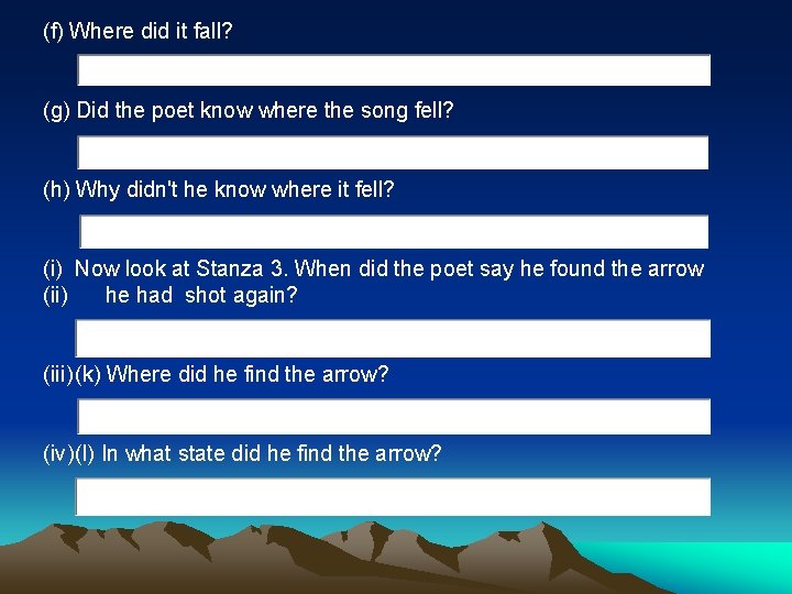 (f) Where did it fall? (g) Did the poet know where the song fell?