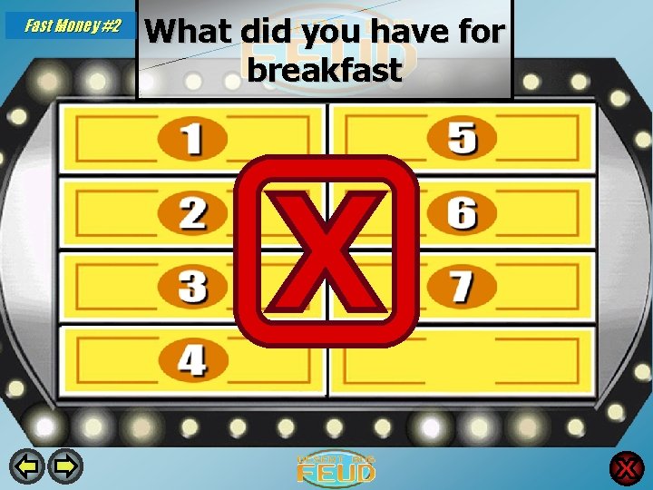 Fast Money #2 What did you have for breakfast Nothing 21 Eggs 8 Toast