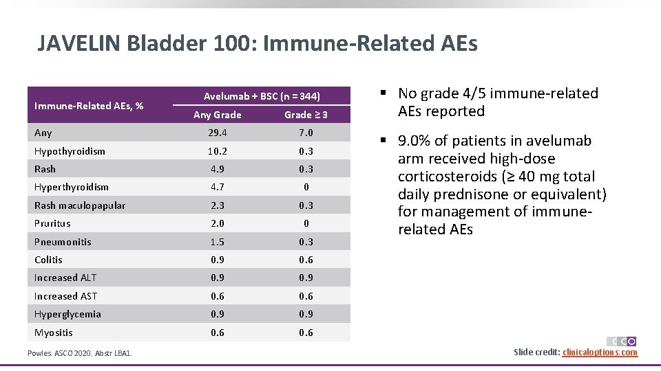 JAVELIN Bladder 100: Immune-Related AEs, % Avelumab + BSC (n = 344) Any Grade