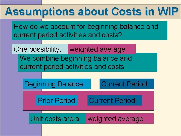 Assumptions about Costs in WIP How do we account for beginning balance and current
