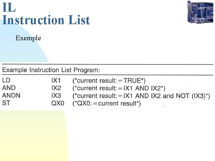 IL Instruction List Exemple 