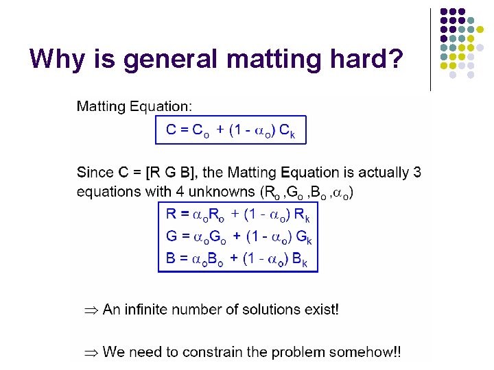 Why is general matting hard? 