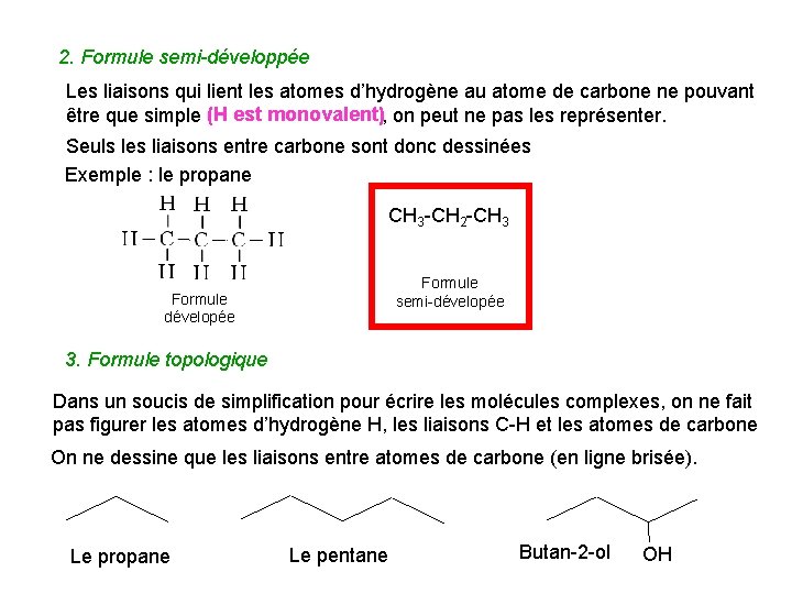 2. Formule semi-développée Les liaisons qui lient les atomes d’hydrogène au atome de carbone