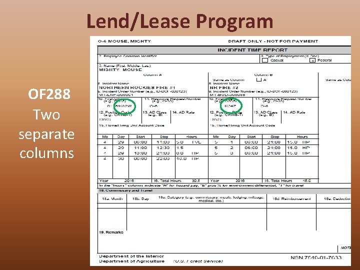 Lend/Lease Program OF 288 Two separate columns 