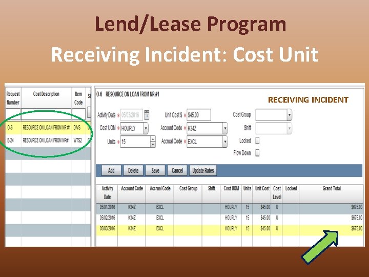 Lend/Lease Program Receiving Incident: Cost Unit RECEIVING INCIDENT 