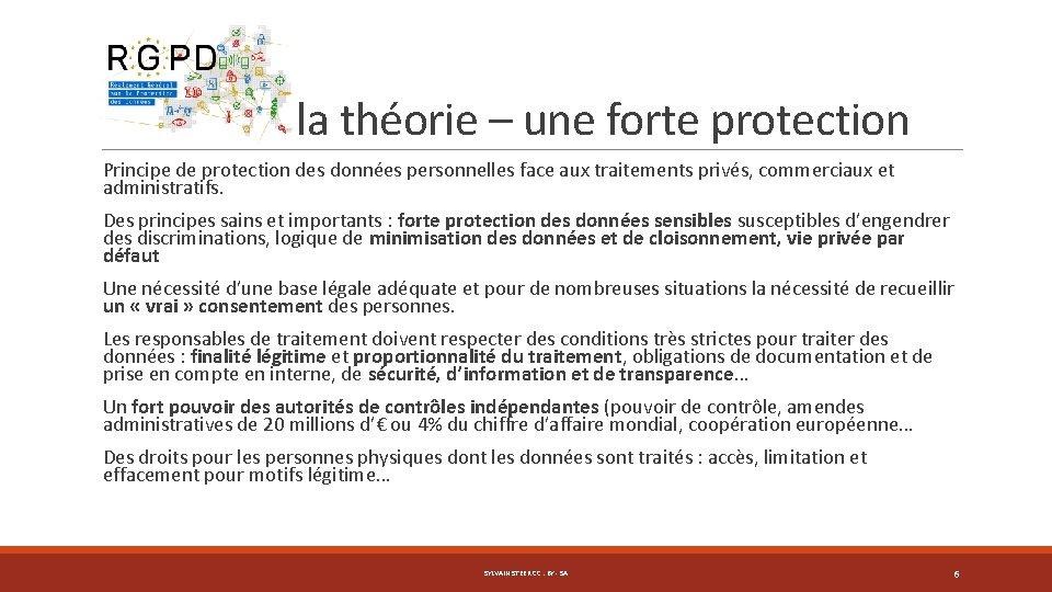 Le RGPD la théorie – une forte protection Principe de protection des données personnelles