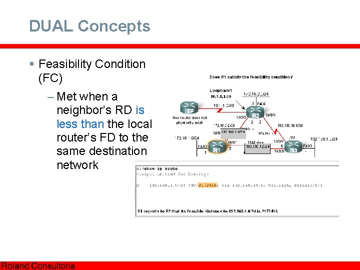 DUAL Concepts § Feasibility Condition (FC) – Met when a neighbor’s RD is less