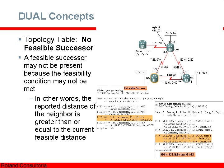 DUAL Concepts § Topology Table: No Feasible Successor § A feasible successor may not