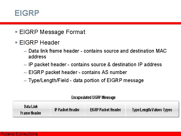 EIGRP § EIGRP Message Format § EIGRP Header – Data link frame header -