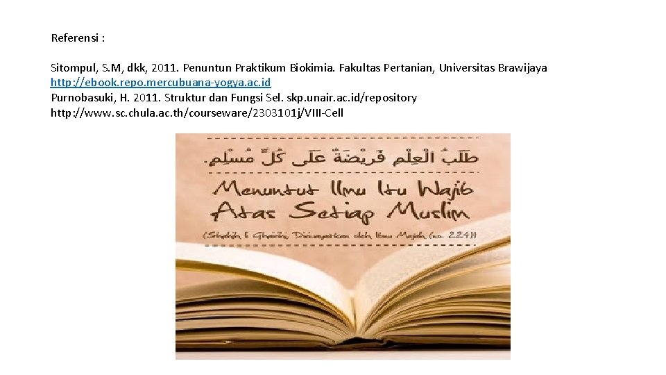 Referensi : Sitompul, S. M, dkk, 2011. Penuntun Praktikum Biokimia. Fakultas Pertanian, Universitas Brawijaya