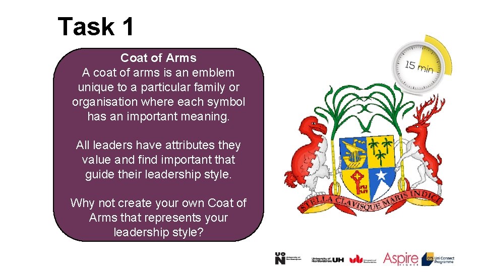 Task 1 Coat of Arms A coat of arms is an emblem unique to