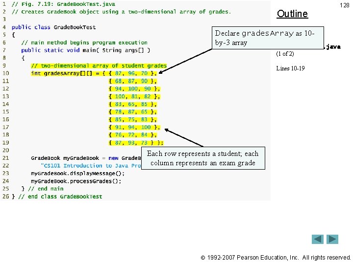 Outline 128 Declare grades. Array as 10 by-3 array Grade. Book. Test. java (1 Outline 128 Declare grades. Array as 10 by-3 array Grade. Book. Test. java (1