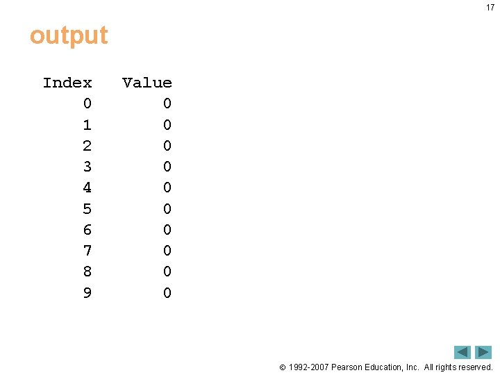17 output Index 0 1 2 3 4 5 6 7 8 9 Value 17 output Index 0 1 2 3 4 5 6 7 8 9 Value
