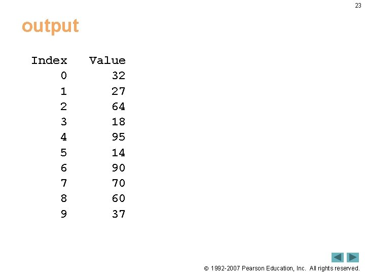 23 output Index 0 1 2 3 4 5 6 7 8 9 Value 23 output Index 0 1 2 3 4 5 6 7 8 9 Value
