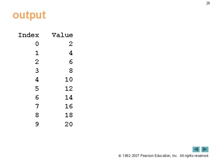 28 output Index 0 1 2 3 4 5 6 7 8 9 Value 28 output Index 0 1 2 3 4 5 6 7 8 9 Value