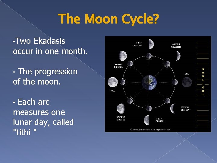 The Moon Cycle? • Two Ekadasis occur in one month. The progression of the