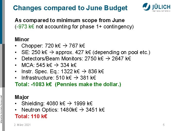 Changes compared to June Budget As compared to minimum scope from June (-973 k€