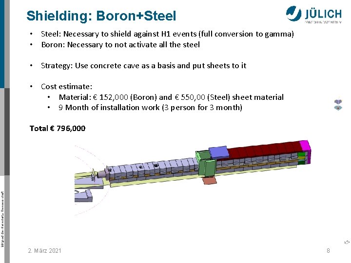 Shielding: Boron+Steel • Steel: Necessary to shield against H 1 events (full conversion to