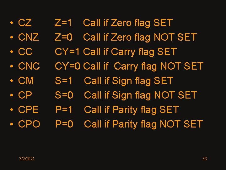  • • CZ CNZ CC CNC CM CP CPE CPO 3/2/2021 Z=1 Call
