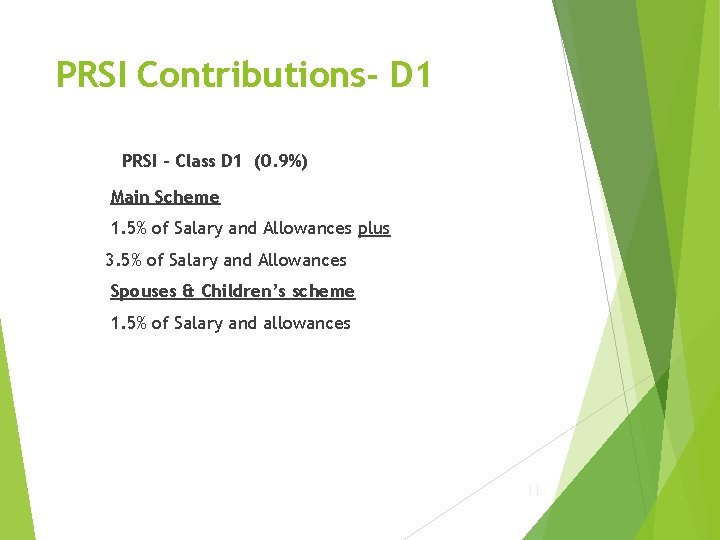 PRSI Contributions- D 1 PRSI - Class D 1 (0. 9%) Main Scheme 1.