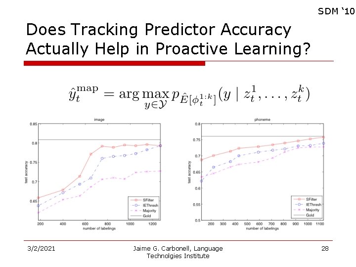 SDM ‘ 10 Does Tracking Predictor Accuracy Actually Help in Proactive Learning? 3/2/2021 Jaime