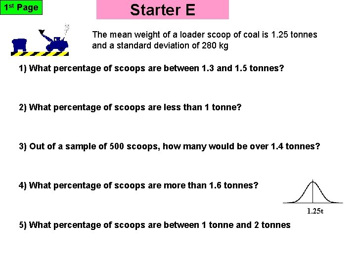 1 st Page Starter E The mean weight of a loader scoop of coal