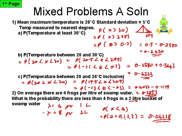 1 st Page Mixed Problems A Soln 1) Mean maximum temperature is 26°C Standard