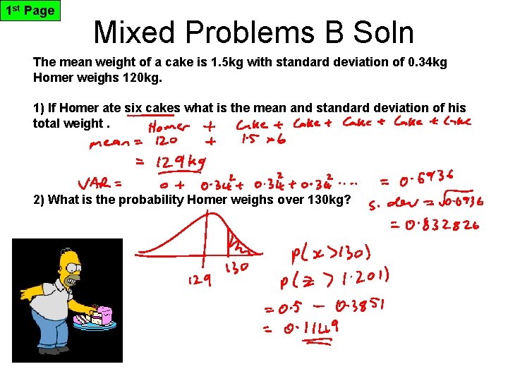 1 st Page Mixed Problems B Soln The mean weight of a cake is