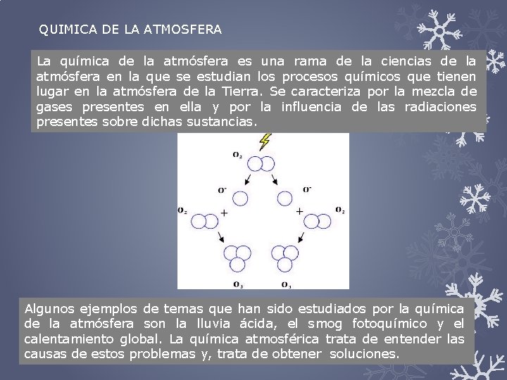 QUIMICA DE LA ATMOSFERA La química de la atmósfera es una rama de la