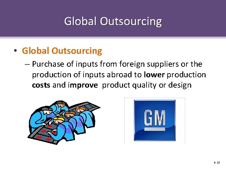 Global Outsourcing • Global Outsourcing – Purchase of inputs from foreign suppliers or the