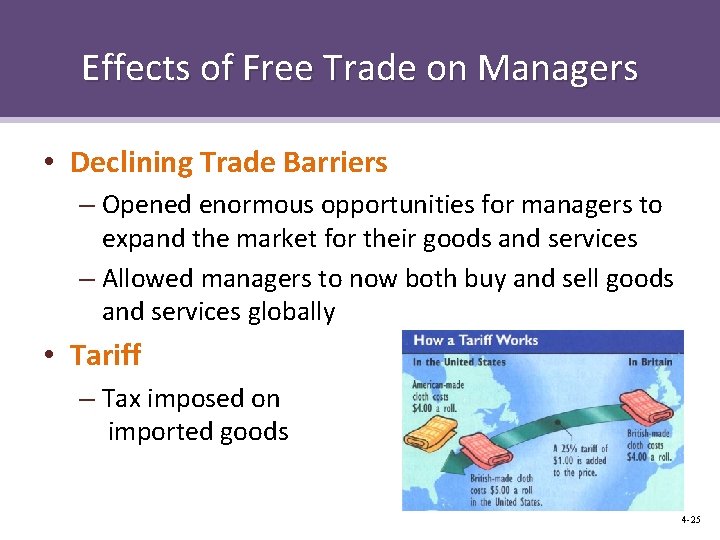 Effects of Free Trade on Managers • Declining Trade Barriers – Opened enormous opportunities