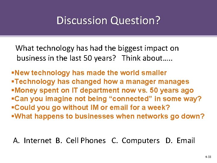 Discussion Question? What technology has had the biggest impact on business in the last