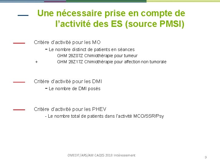 Une nécessaire prise en compte de l’activité des ES (source PMSI) Critère d’activité pour